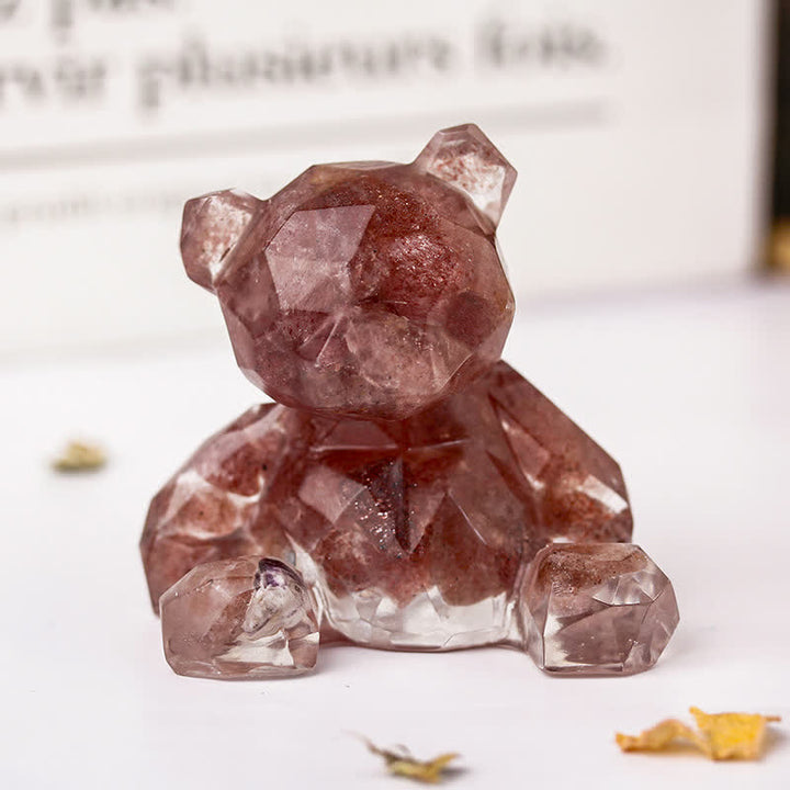 Olivenorma Mirror Sitting Bear Gemstone Decoration - Strawberry Quartz - image 11