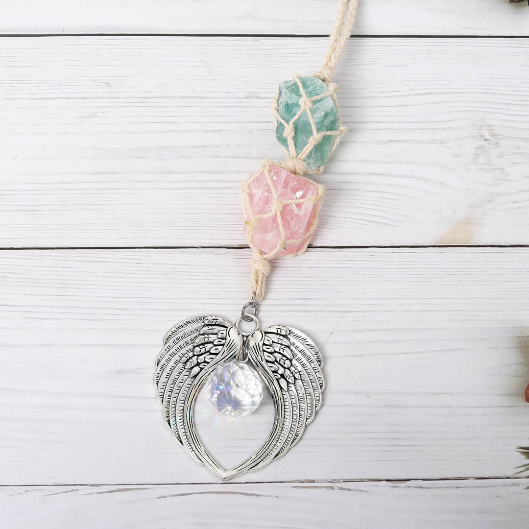 Olivenorma Metal Angel Wing SunCatcher Window Decor Ornamet - Green Fluorite&Rose Quartz - image 12