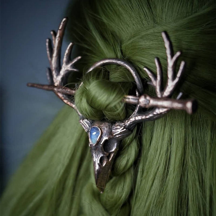 Olivenorma Delicate Moonstone Raven Skull Antler Hairpin - image 1