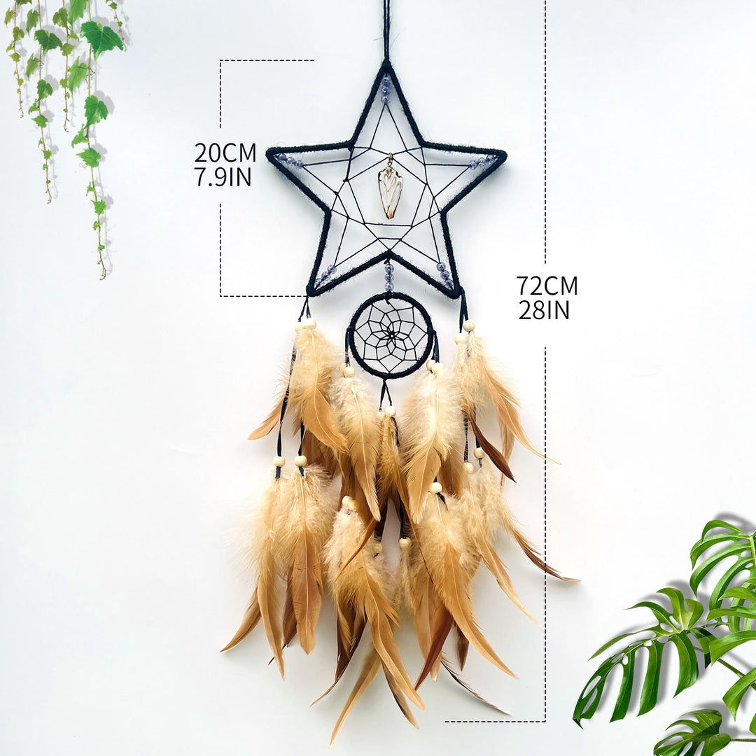 Olivenorma Stars Moon Sun Indian Feather Dream Catcher - Black - Star - image 4