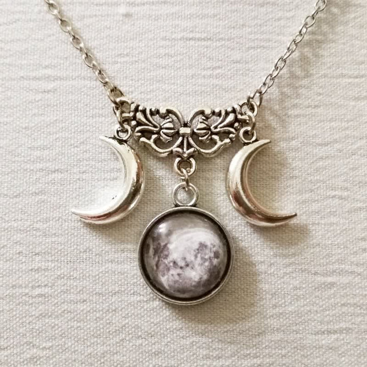 Olivenorma Vintage Double Crescent Moon Glass Necklace - Crescent Moon - image 0