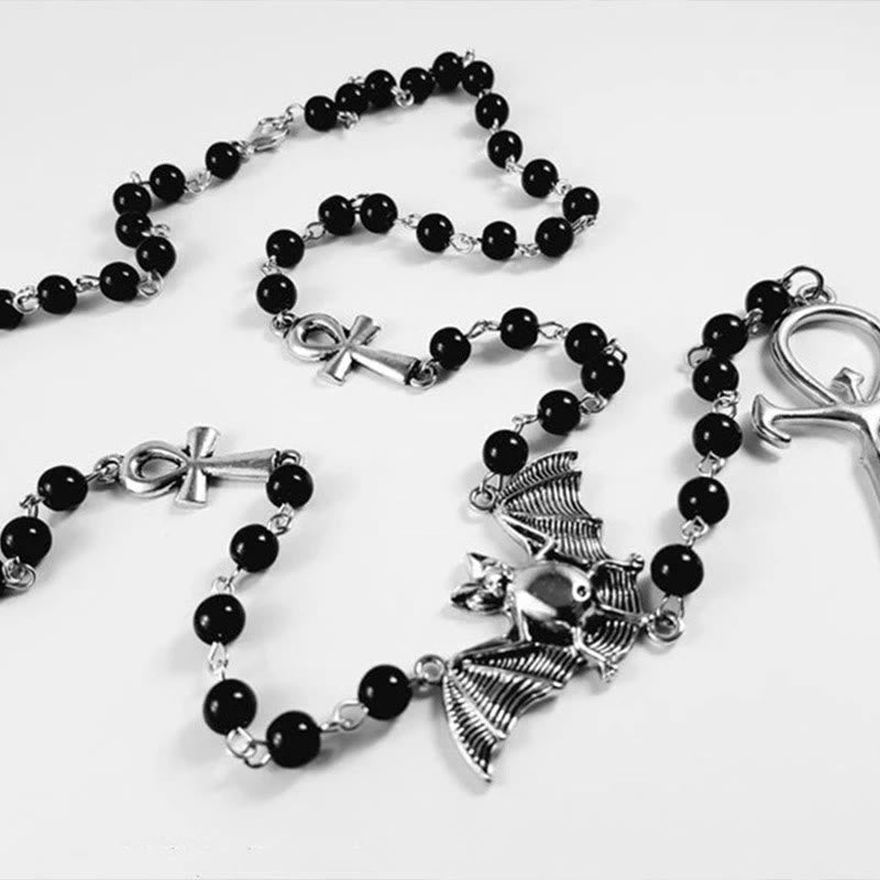 Olivenorma "Mysterious Vampire" Bat Rosary Cross Necklace - image 3