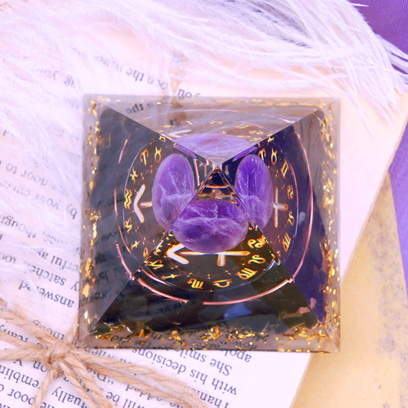 Olivenorma Amethyst Sphere With Obsidian Zodiac Sagittarius Orgone Pyramid - image 3