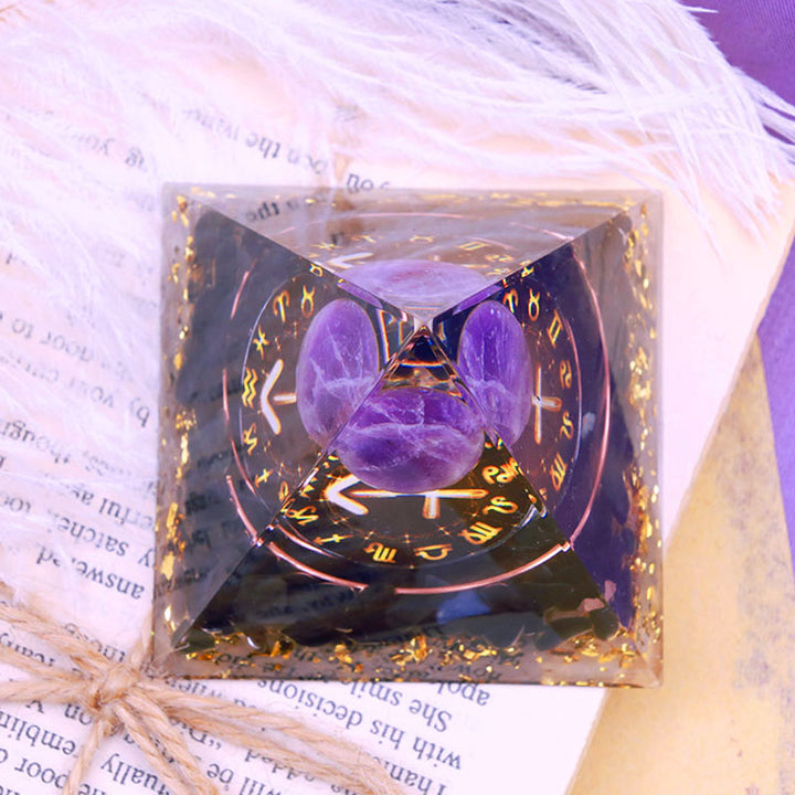 Olivenorma Amethyst Sphere With Obsidian Zodiac Sagittarius Orgone Pyramid - image 3
