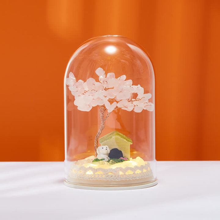 Olivenorma Natural Crystal Glass Cover Feng Shui Tree Decoration - Rose Quartz & Tree & House - image 4