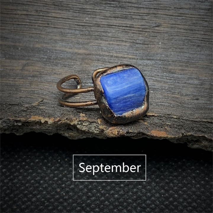Olivenorma Natural Irregular Raw Stone Twelve Birthstone Adjustable Ring - September&Kyanite - image 56
