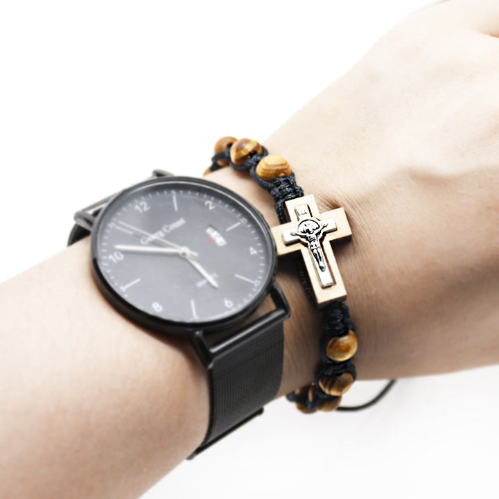 Olivenorma Cross Jesus Wooden Rosary Wrap Bracelet - image 2