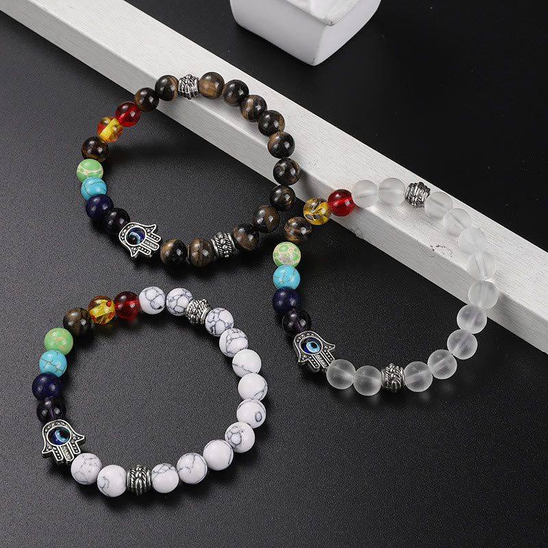 Olivenorma Colorful Chakra Evil Eye Hamsa Beaded Bracelet - image 16