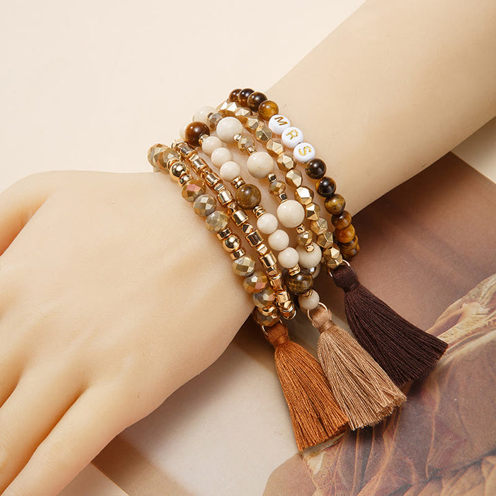 Olivenorma Set of 6 Engraved Natural Crystal Bracelets - Agalmatolite&Tiger Eye - image 13