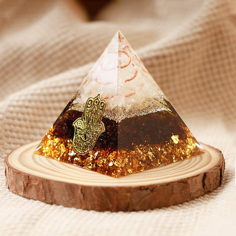 Olivenorma Clear Quartz With Black Tourmaline Hamsa Orgone Pyramid - image 1