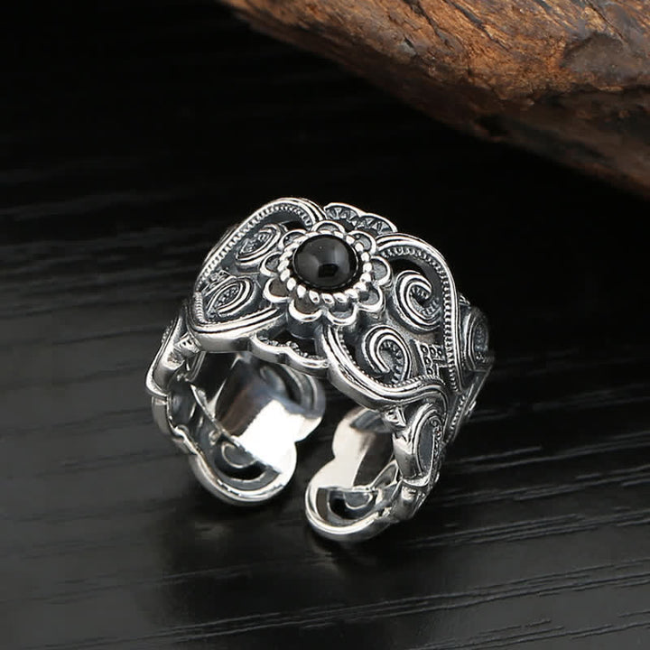 Olivenorma Ethnic Black Onyx Pattern Adjustable Ring - image 5