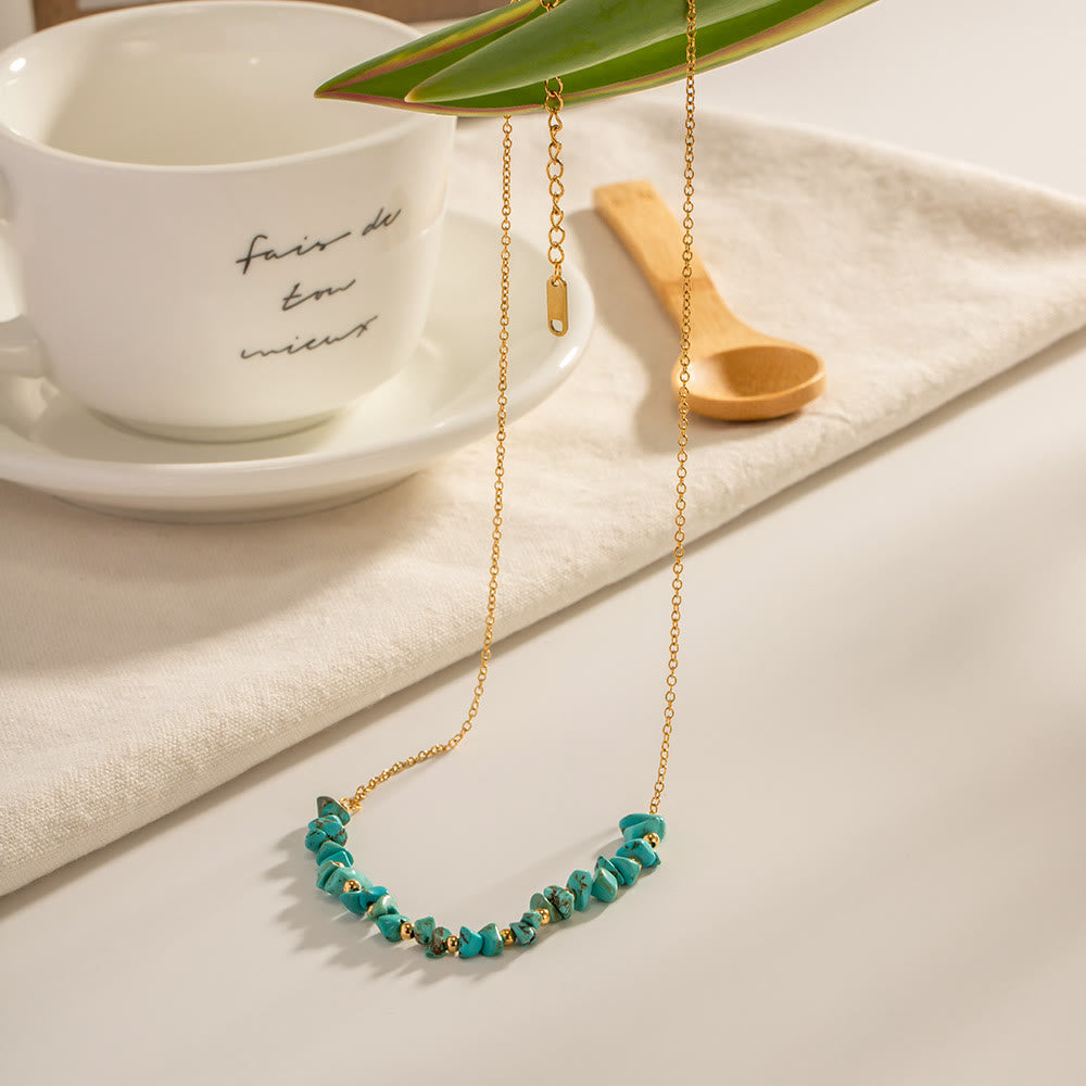 Olivenorma Turquoise Gravel Pendant 18k Gold Stainless Steel Necklace - image 4