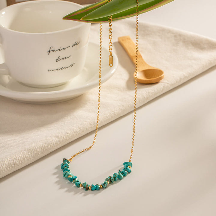Olivenorma Turquoise Gravel Pendant 18k Gold Stainless Steel Necklace - image 4