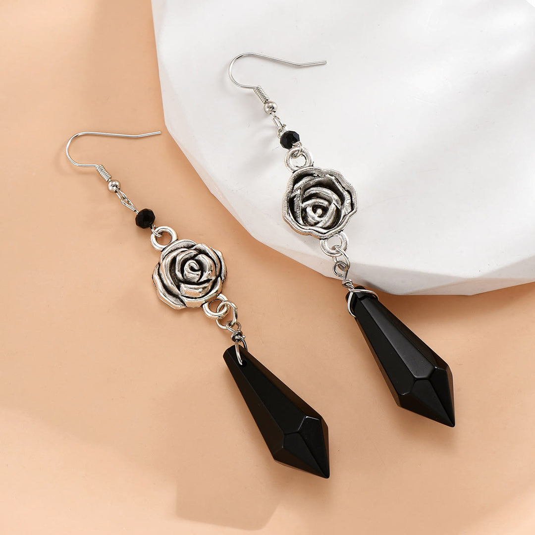 Olivenorma Obsidian Crystal Rose Drop Earrings - image 3
