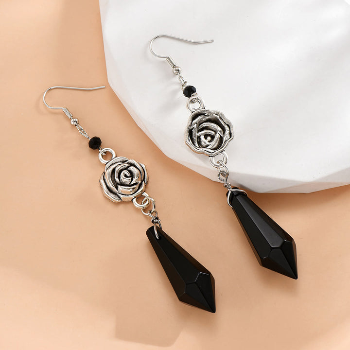 Olivenorma Obsidian Crystal Rose Drop Earrings - image 3