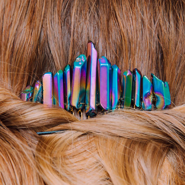 Natural Crystal U Shape Hair Comb Crystal Crown - Clear Crystal#Colors - image 18