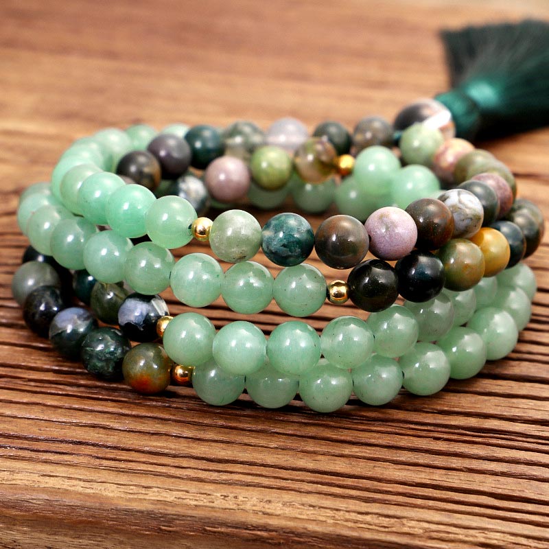 Olivenorma Green Aventurine Indian Agate Necklace Bracelet Mala - image 5