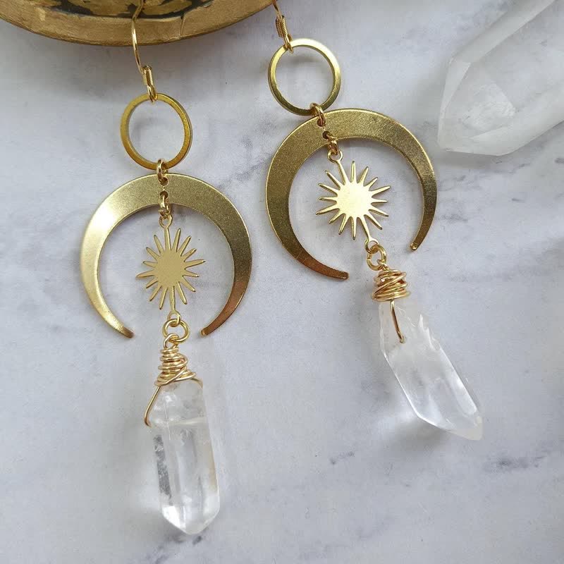 Olivenorma Clear Crystal Crescent Moon With Sun Earrings - image 2