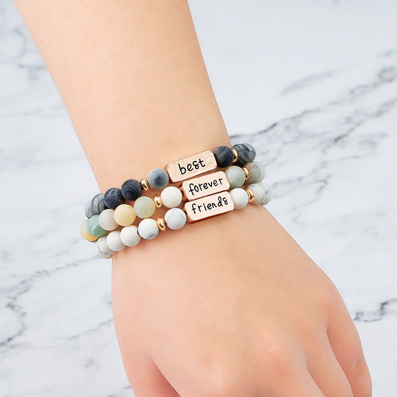 Olivenorma Natural Gemstone Best Friend Forever 3 Piece Engraving Bracelet Set - image 15