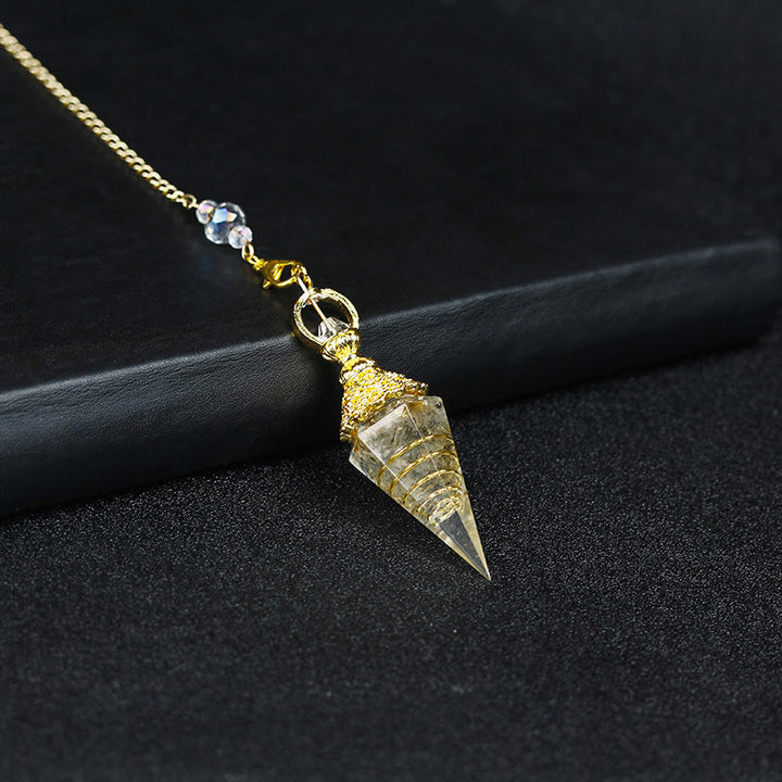Olivenorma Natural Crystal Resin Hexagonal Pyramid Pendulum - Green Quartz Rutilated - image 3