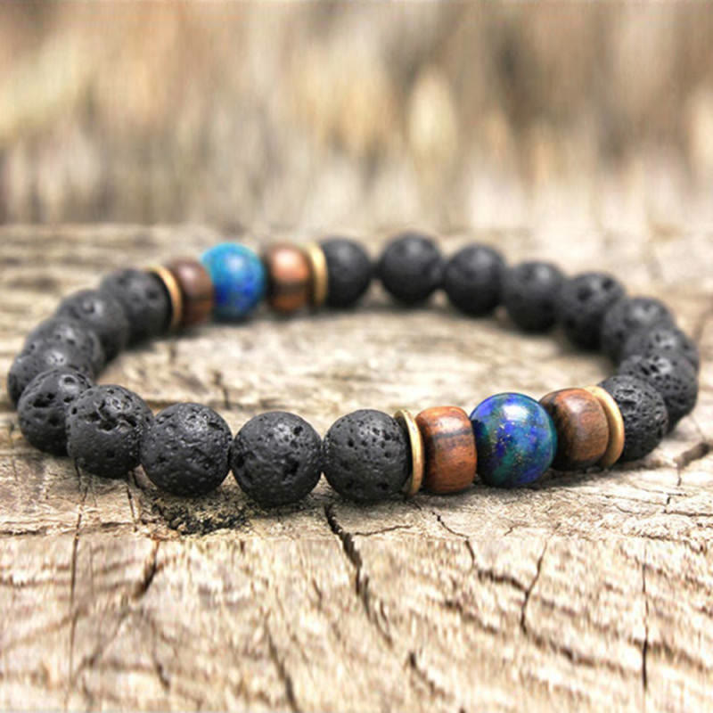 Olivenorma Natural Stone 8mm Wooden Beads Energy Men Bracelet - Lapis Lazuli&Lava Stone - image 5