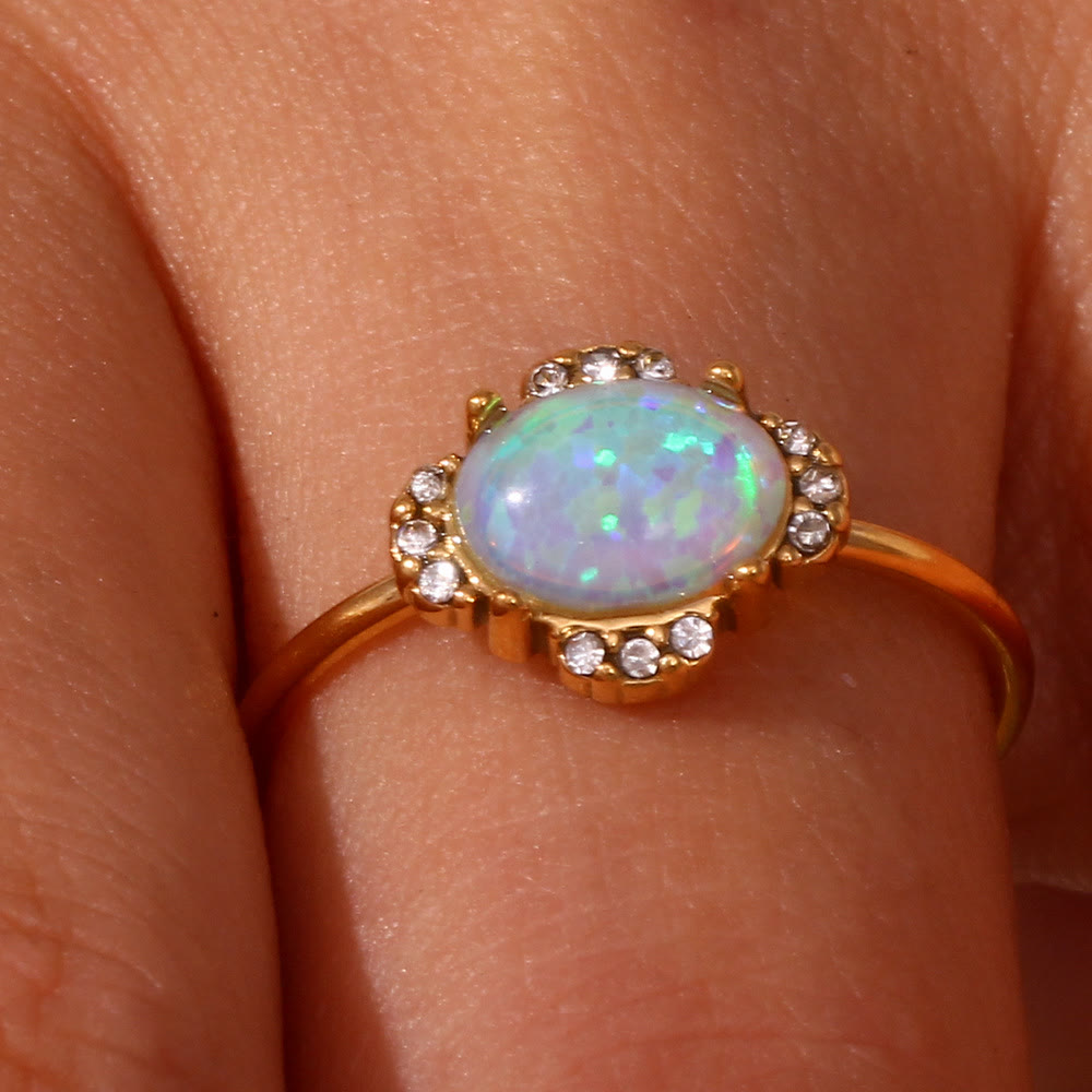 Olivenorma Natural Opal Sun Heart Adjustable Ring - image 4