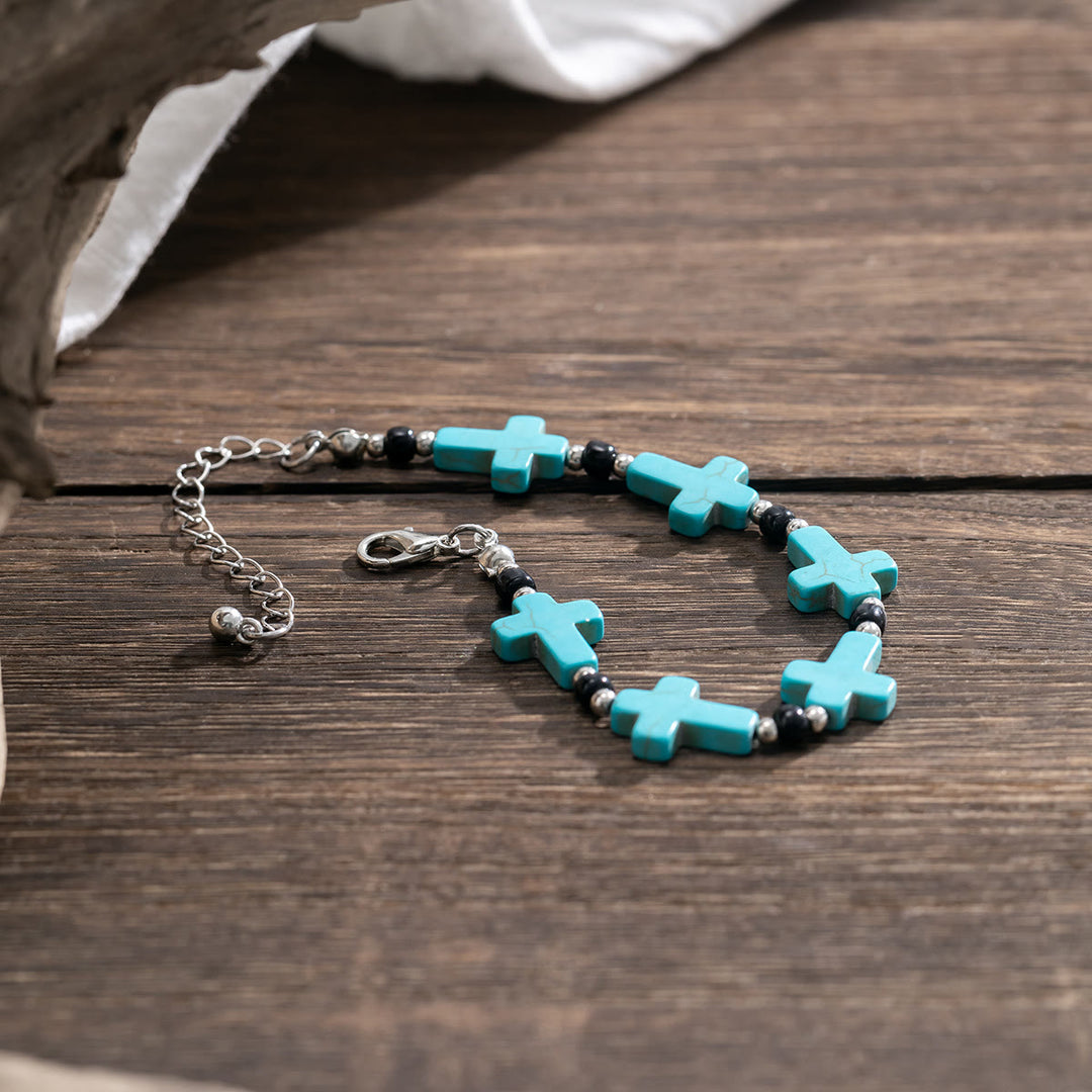 Olivenorma Natural Turquoise Cross Strand Mens Bracelet - image 5