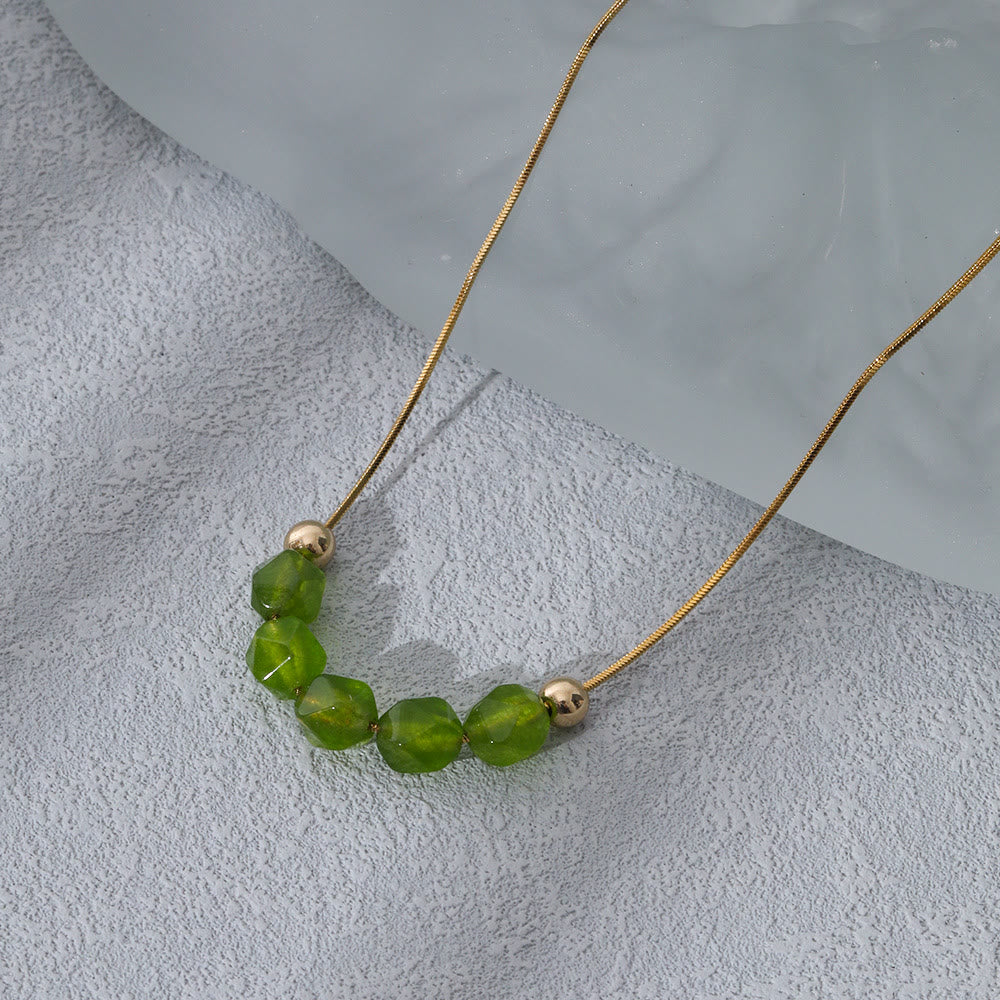 Olivenorma Natural Prehnite Beaded Stainless Steel 18K Necklace - image 1