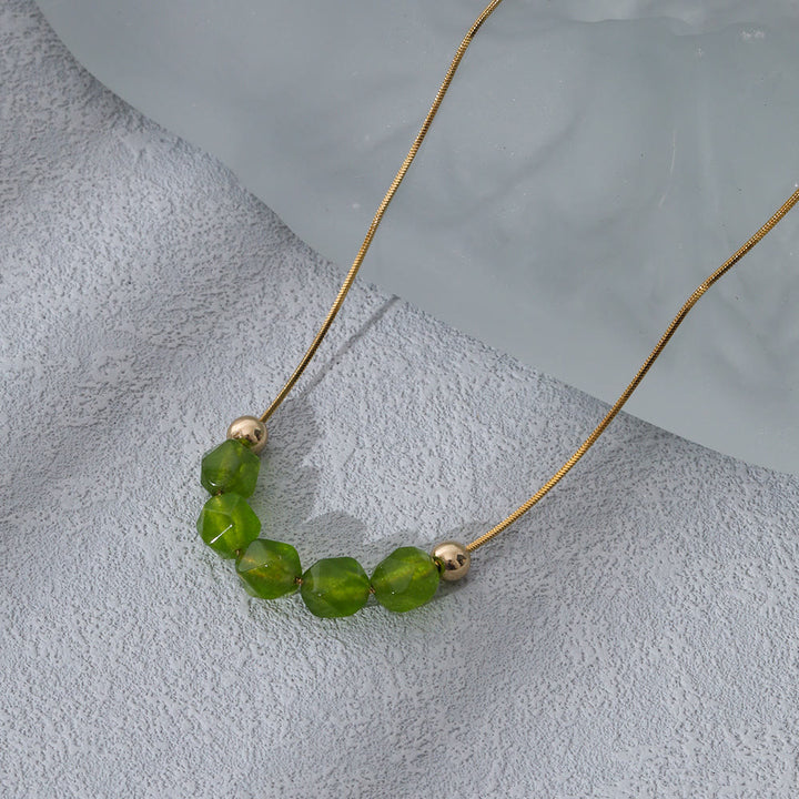 Olivenorma Natural Prehnite Beaded Stainless Steel 18K Necklace - image 1