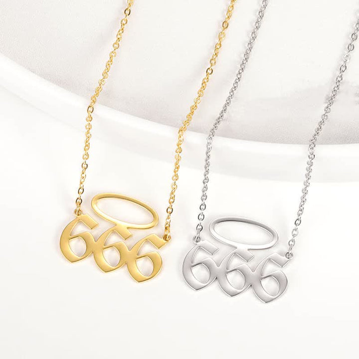 Olivenorma Lucky Angel Number With Angel Aperture Necklace - Silver - 666 - image 9