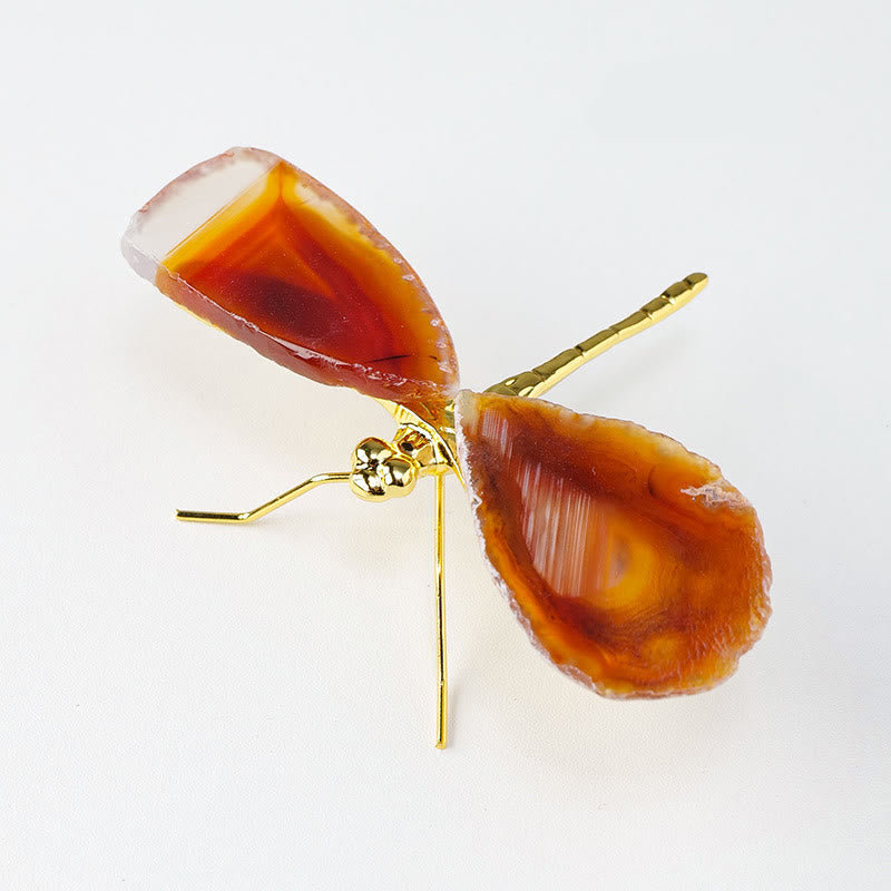 Olivenorma Natural Agate Slices Dragonfly Gemstone Decoration - Red - image 1