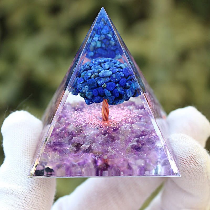 Olivenorma Lapis Lazuli Amethyst Tree Of Life Orgone Pyramid - 3.93''*3.93''(10cm X 10cm) - YES PLEASE $8 - image 0