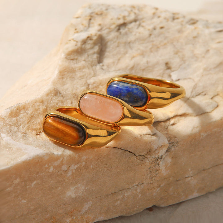 Olivenorma Oval Natural Stone Gold Color Ring - image 15