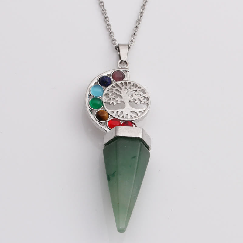 Olivenorma Hexacone Crystal Chakra Tree of Life Pendant Necklace - Chakra&Green Aventurine - image 1