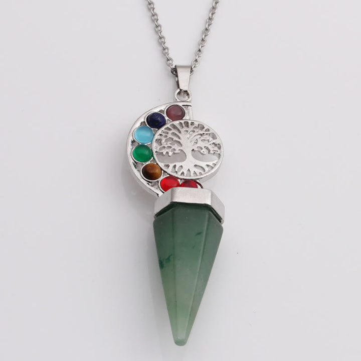 Olivenorma Hexacone Crystal Chakra Tree of Life Pendant Necklace - Chakra&Green Aventurine - image 1