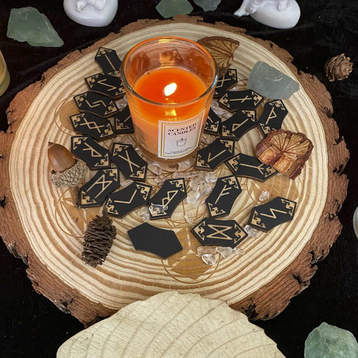Olivenorma Woodcut Rune Set Healing Alchemy Meditation Decor - image 1