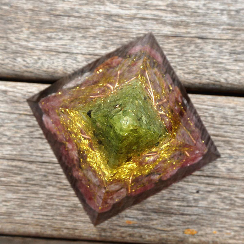 Olivenorma Tree of Life Peridot and Strawberry Quartz Orgone Pyramid - image 5