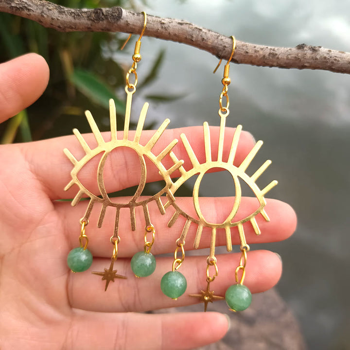 Olivenorma Evil Eye Tears Star Pendant Crystal Earrings - Green Aventurine Ball - image 28