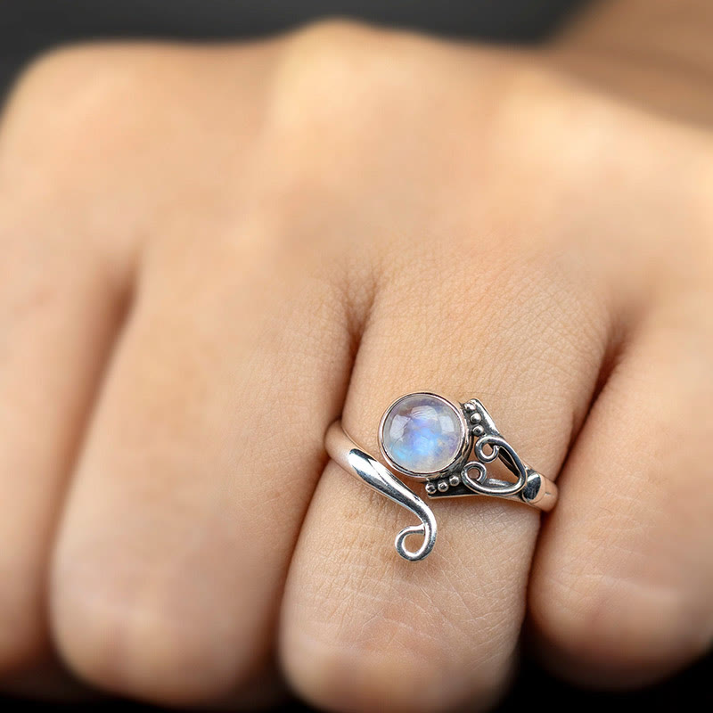 Olivenorma“Purify Energy" - Round Moonstone Retro Ring - image 1