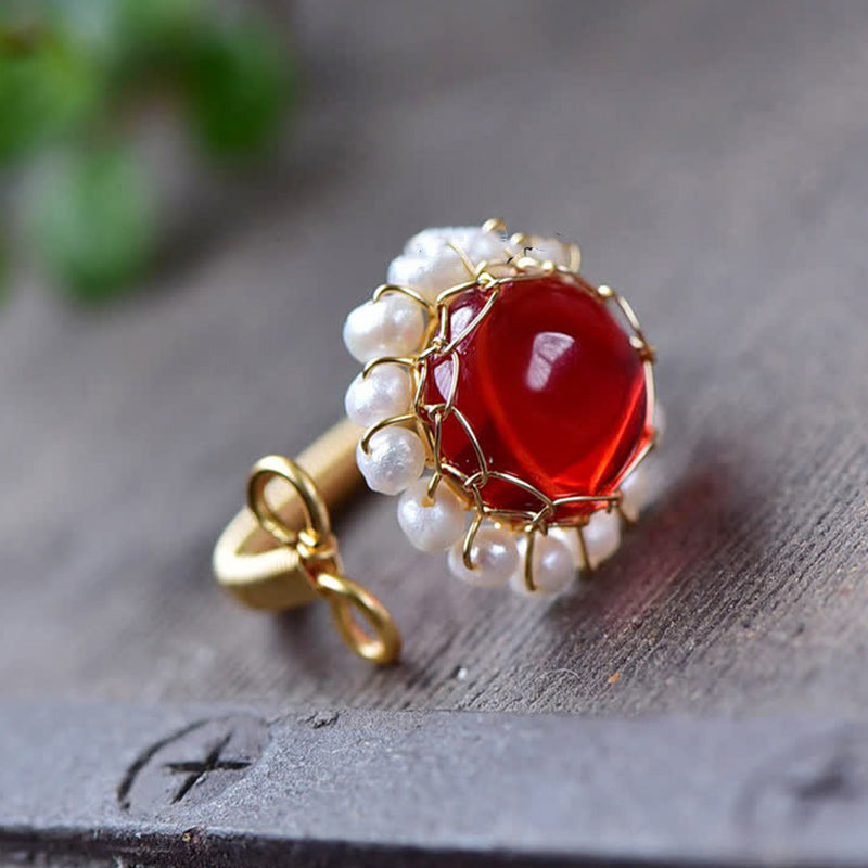 Red Quartz With Pearl Healing Ring - image 3