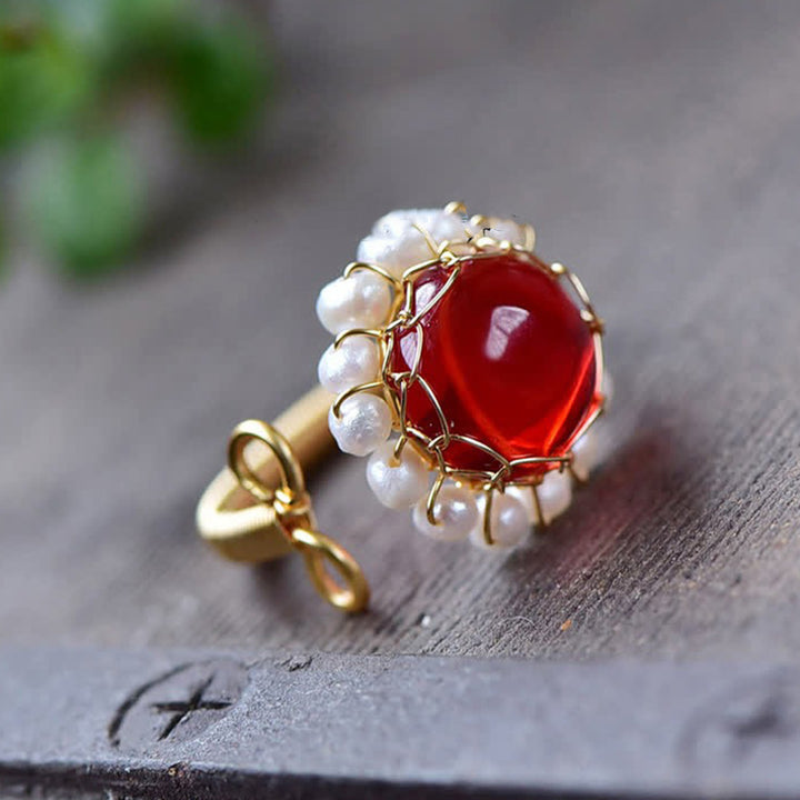 Red Quartz With Pearl Healing Ring - image 3