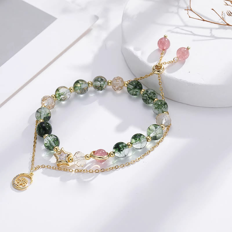 Olivenorma Moss Agate Star Beads Tree Of Life Pendant Bracelet - Moss Agate - image 0
