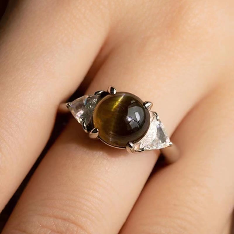 Olivenorma Four Claw Golden Green Cat's Eye Stone Ring - image 1