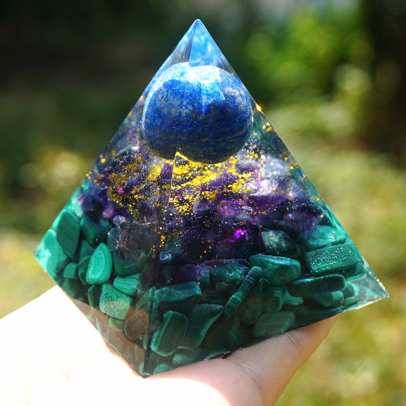 Olivenorma Lapis Lazuli Sphere with Amethyst and Malachite Pyramid - image 1