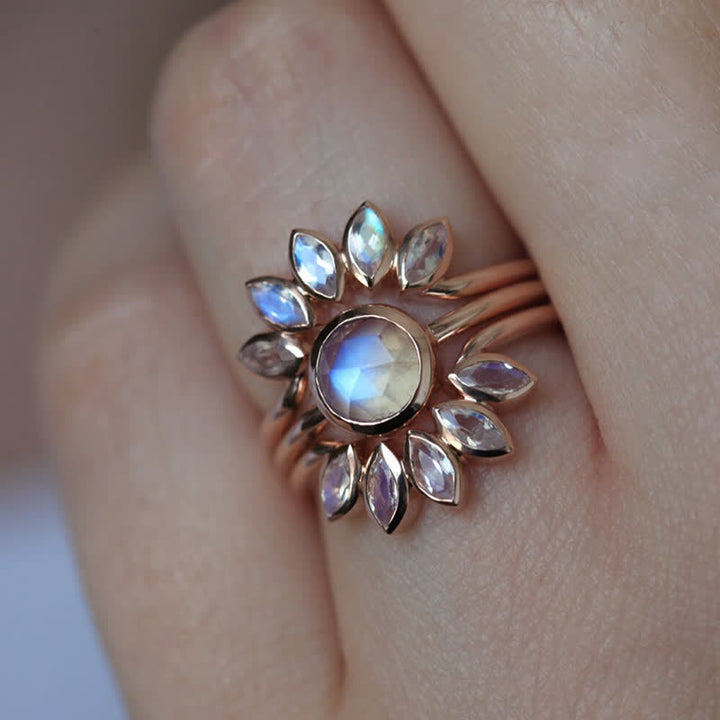 Olivenorma “Tide Goddess” - Sun Flower Moonstone 3 - Piece Ring - image 3