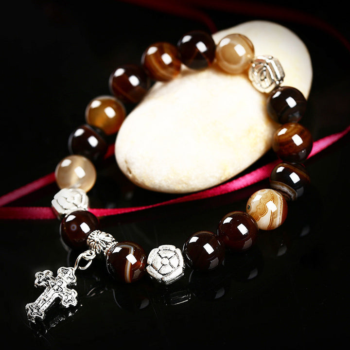 Olivenorma Natural Crystal Cross Symbol Bracelet - Coffee Agate - image 7