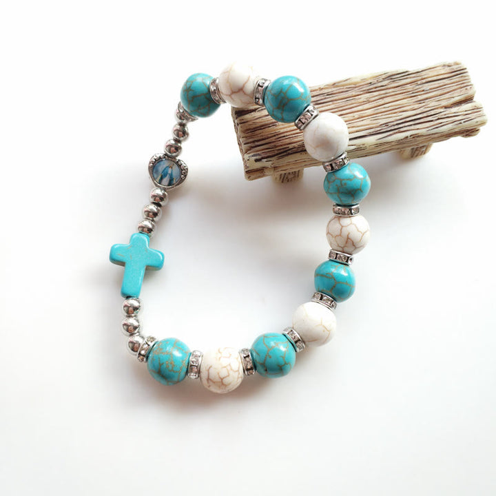 Olivenorma Turquoise White Turquoise Beads Cross Bracelet - Turquoise&White Turquoise - image 0