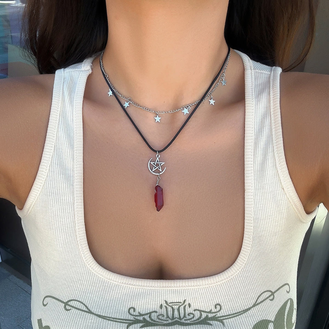Olivenorma Natural Stone Tree of Life Evil Eye Pendant Necklace Set - Garnet&Star - image 11