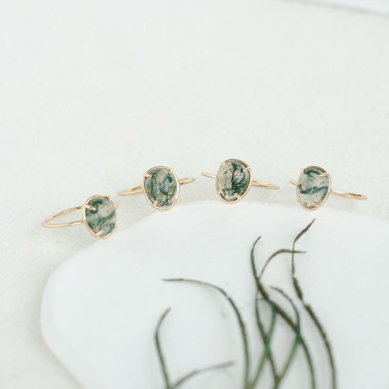 Olivenorma Natural Oval Moss Agate 925 Silver Ring - image 3
