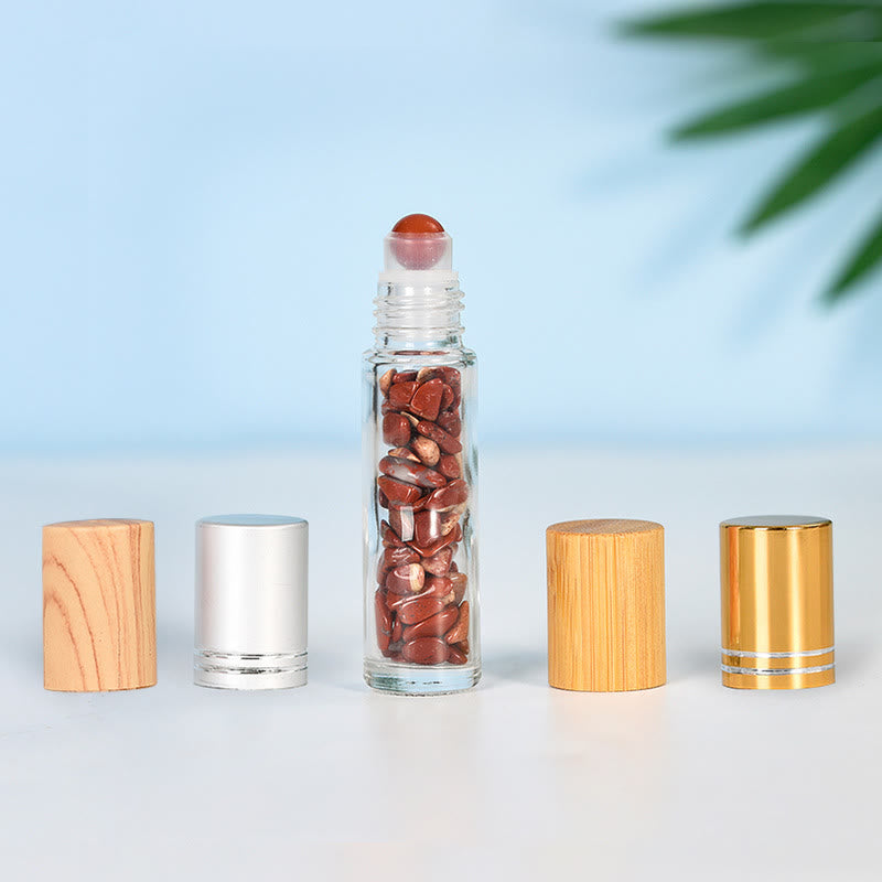 Olivenorma Crystal Roll-On Essential Oil Bottle Gemstone Decoration - Red Jasper - Gold lid - image 13